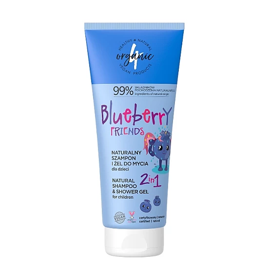 2u1 Prirodni šampon i gel za tuširanje za decu BlueberryFriends 4organic 200ml | 4 ORGANIC | Ecobeauty 2u1 Prirodni šampon i gel za tuširanje za decu BlueberryFriends 4organic 200ml | 4 ORGANIC | Ecobeauty