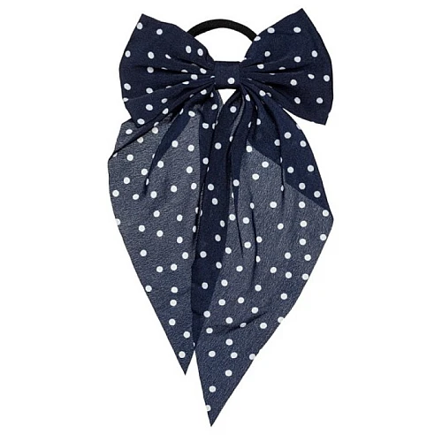 Gumica za kosu sa mašnom i tufnama teget