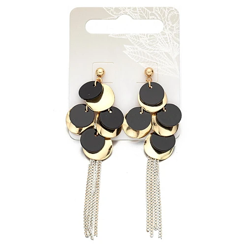 Viseće minđuše sa crno-zlatnim diskovima i resama