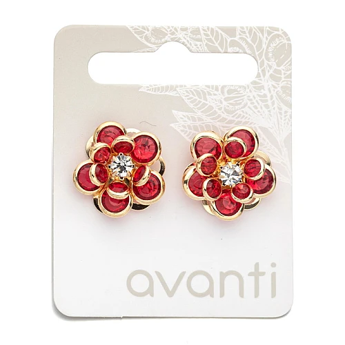 Minđuše u obliku cveta sa crvenim kamenčićima