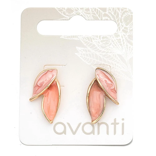 Minđuše u obliku listića - u boji breskve sa zlatnim okvirom