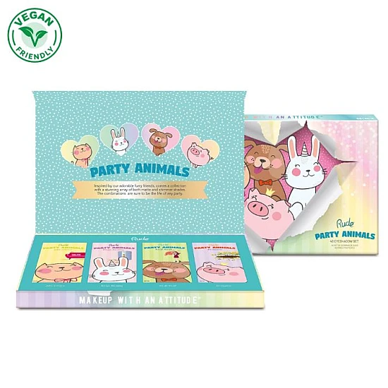 Set od 4 palete senki za oči sa po 10 boja Party Animal | RUDE COSMETICS | Ecobeauty