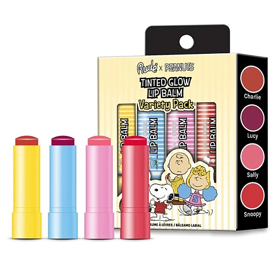 Tonirani balzam za usne za negu i sjaj Peanuts SET 4 kom 4 g 810079384907 ⏐ RUDE COSMETICS ⏐ Ecobeauty Tonirani balzam za usne za negu i sjaj Peanuts SET 4 kom 4 g 810079384907 ⏐ RUDE COSMETICS ⏐ Ecobeauty
