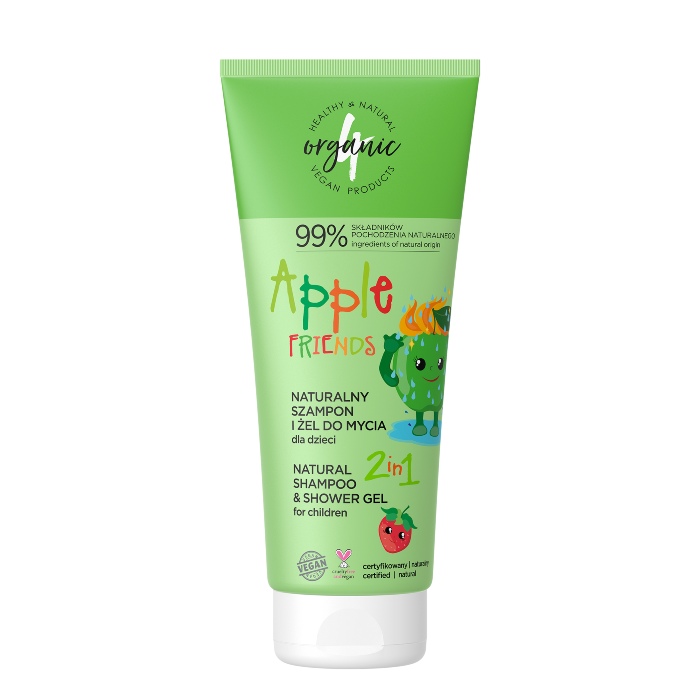 2u1 Prirodni šampon i gel za tuširanje za decu Apple Friends 4organic 200ml | 4 ORGANIC | Ecobeauty