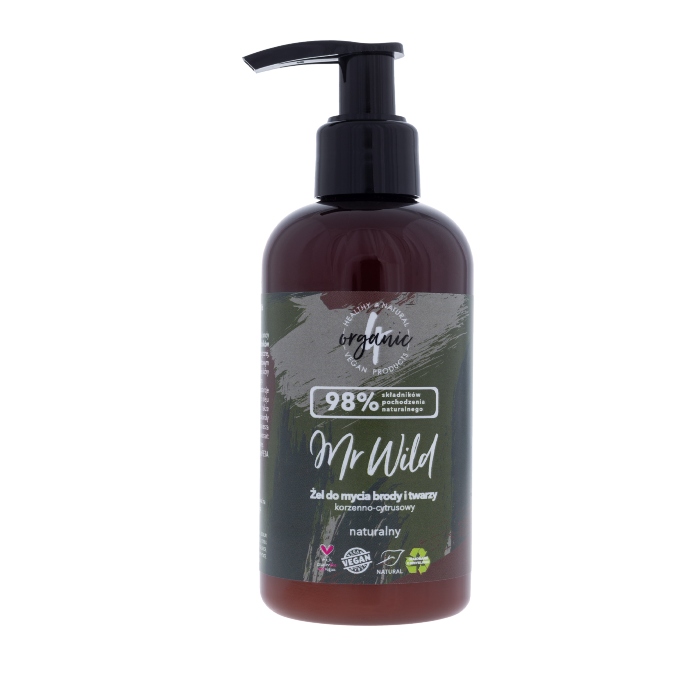 Gel za čišćenje lica brade i lica Mr Wild 200ml sa citrusima i začinskim biljem | 4 ORGANIC | Ecobeauty