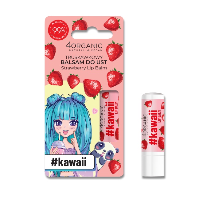 Prirodni balzam za usne Strawberry  #kawaii 4organic 5g | 4 ORGANIC | Ecobeauty