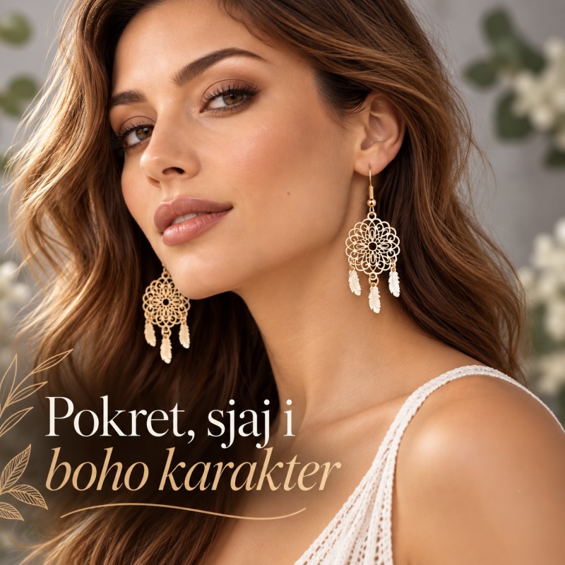 Viseće boho minđuše sa perjem AVANTI
