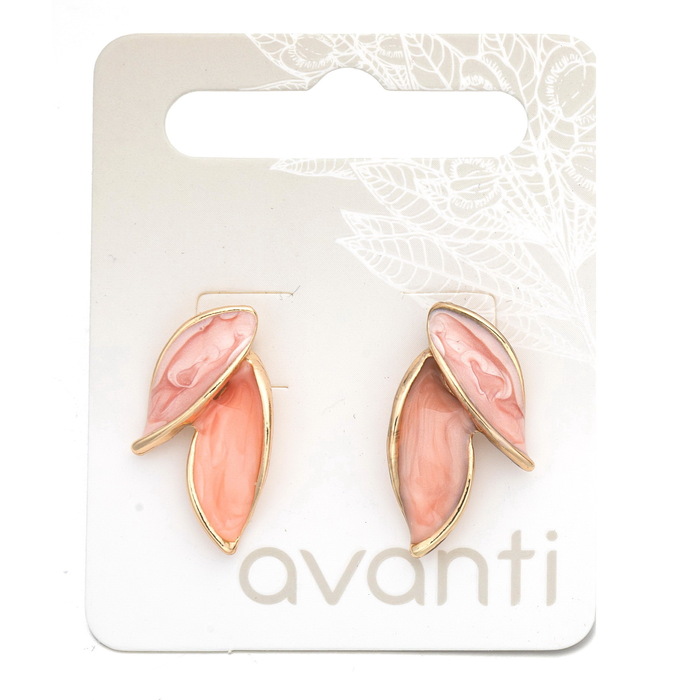 Minđuše u obliku listića - u boji breskve sa zlatnim okvirom - 5902067797389 - 1 - Avanti | Ecobeauty